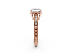 Asscher Cut Diamond Solitaire Pavé Milgrain Engagement Ring Set in Rose gold with Prong Setting