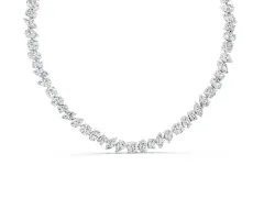 Mixed Shape Diamond Tennis Necklace Set in Silver with Round, Oval and Pear Stones