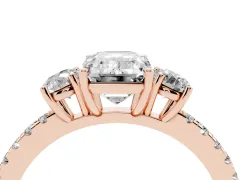Emerald Cut Diamond Three-Stone Ring Set in Rose gold with Pavé Band and Graduated Sides