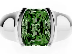 Fancy Green Radiant Cut Diamond Bezel Solitaire Ring Set in Silver with Wide Band