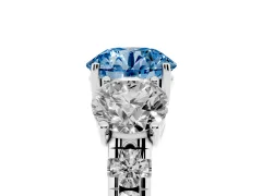 Fancy Blue Round Cut Diamond Three-Stone Ring Set in Silver with Pavé Band