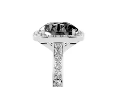 Fancy Black Round Cut Diamond Halo Engagement Ring Set in Silver with Round Pavé Shoulders and Heart Gallery