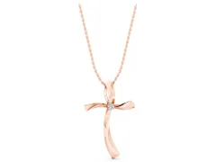Curved Cross Pendant Set in Rose gold with Bezel-Set Round Diamond