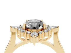 Fancy Black Pear Cut Diamond Cluster Halo Ring Set in Yellow gold with Marquise and Round Accents