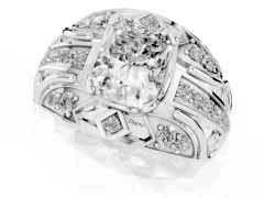 Radiant Cut Diamond Art Deco Ring Set in Silver with Pavé Split Shank