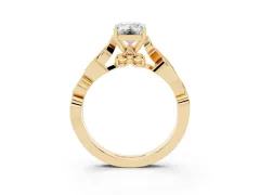 Emerald Cut Diamond Vine Band Solitaire Ring Set in Yellow gold with Milgrain Prong Setting