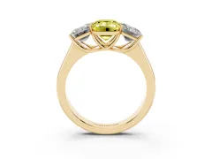 Fancy Yellow Emerald Cut Diamond Three-Stone Ring Set in Yellow gold with Plain Polished Band