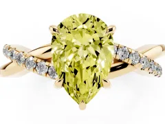 Fancy Yellow Pear Cut Diamond Twisted Pavé Band Ring Set in Yellow gold with Prong Setting