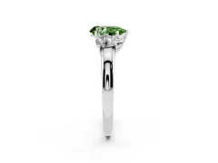 Fancy Green Pear Cut Diamond Three-Stone Ring Set in Platinum with Bold Center and Classic Band