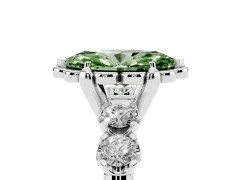 Fancy Green Marquise Cut Diamond Floral Halo Ring Set in Platinum with Shared Prong Band
