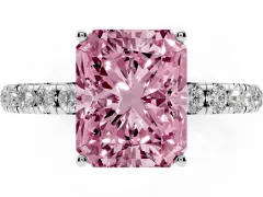 Fancy Pink Radiant Cut Diamond Pavé Solitaire Engagement Ring Set in Platinum with Prong Setting