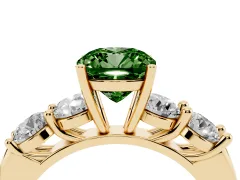 Fancy Green Cushion Cut Diamond Five-Stone Prong Set Ring Set in Yellow gold with Classic Band