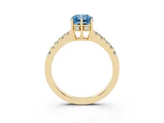 Fancy Blue Radiant Cut Diamond Solitaire Engagement Ring Set in Yellow gold with Pavé Band and Prong Setting