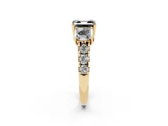 Fancy Black Asscher Cut Diamond Three-Stone Ring Set in Yellow gold with Pavé Band