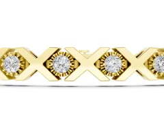 Round Diamond XO Tennis Bracelet Set in Yellow gold with Channel Setting and X Prongs