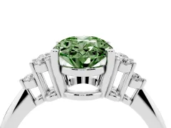 Fancy Green Oval Cut Diamond Cluster Ring Set in Silver with Plain Band and Prong Setting