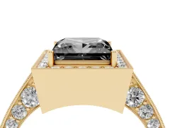 Fancy Black Princess Cut Diamond Halo Engagement Ring Set in Yellow gold with Accent Split Shank Band