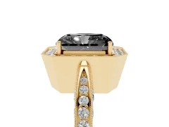 Fancy Black Radiant Cut Diamond Halo Engagement Ring Set in Yellow gold with Accent Split Shank Band