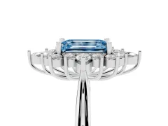 Fancy Blue Emerald Cut Diamond Cluster Halo Ring Set in Platinum with Marquise and Round Accents