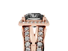 Fancy Black Princess Cut Diamond Halo Ring Set in Rose gold with Double Pavé Split Shank