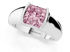 Fancy Pink Princess Cut Diamond Bezel Solitaire Ring Set in Platinum with Wide Band