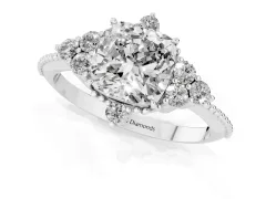 Cushion Cut Diamond Cluster Ring Set in White gold with Beaded Band