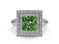 Fancy Green Princess Cut Diamond Double Halo Ring Set in Silver with Pavé Band