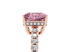 Fancy Pink Radiant Cut Diamond Solitaire Engagement Ring Set in Rose gold with Pavé Band and Prong Setting