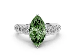 Fancy Green Marquise Cut Diamond Pavé Engagement Ring Set in Platinum with Prong Setting