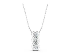 Three Stone Round Diamond Pendant Set in Silver with Shared Prong Setting