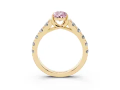 Fancy Pink Pear Cut Diamond Solitaire Ring Set in Yellow gold with Cut-Down Micro Pavé Band and Prong Setting