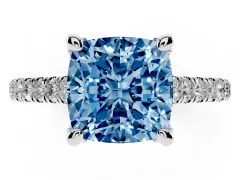 Fancy Blue Cushion Cut Diamond Solitaire Ring Set in White gold with Brilliant Pavé Band and Prong Setting
