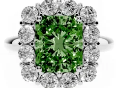 Fancy Green Radiant Cut Diamond Halo Cluster Engagement Ring Set in Silver with Polished Band and Prong Setting