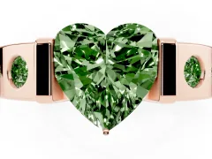 Fancy Green Heart Cut Diamond Channel-Set Band Ring Set in Rose gold with Bezel Prong Setting