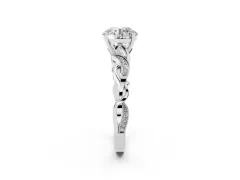 Round Cut Diamond Vine Band Solitaire Ring Set in Silver with Milgrain Prong Setting