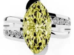 Fancy Yellow Marquise Cut Diamond Solitaire Ring Set in Silver with Channel Set Split Shank and Tension Prongs