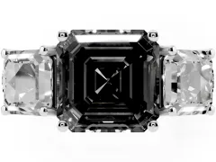 Fancy Black Asscher Cut Diamond Three-Stone Ring Set in White gold with Pavé Band