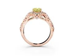 Fancy Yellow Oval Cut Diamond Solitaire Ring Set in Rose gold with Hidden Halo and Pavé Band