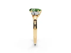 Fancy Green Pear Cut Diamond Three-Stone Ring Set in Yellow gold with Bold Center and Classic Band