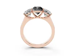 Fancy Black Cushion Cut Diamond Three-Stone Ring Set in Rose gold with Plain Polished Band