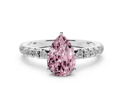 Fancy Pink Pear Cut Diamond Pavé Solitaire Engagement Ring Set in Platinum with Prong Setting