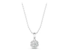 Round Diamond Floral Cluster Pendant Set in White gold with Prong-Set Center