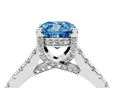 Fancy Blue Cushion Cut Diamond Solitaire Ring Set in Silver with Brilliant Pavé Band and Prong Setting