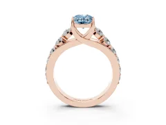 Fancy Blue Oval Cut Diamond Pavé Engagement Ring Set in Rose gold with Prong Setting