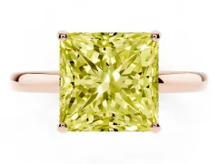 Fancy Yellow Princess Cut Diamond Solitaire Ring Set in Rose gold with Plain Band and Prong Setting