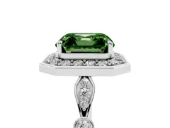 Fancy Green Asscher Cut Diamond Halo Engagement Ring Set in Platinum with Twisted Band and Prong Setting