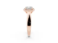 Cushion Cut Diamond Halo Solitaire Engagement Ring Set in Rose gold with Square Band and Prong Setting