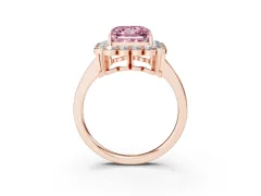 Fancy Pink Princess Cut Diamond Halo Cluster Engagement Ring Set in Rose gold with Solitaire Band and Prong Setting