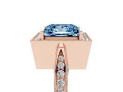 Fancy Blue Princess Cut Diamond Halo Engagement Ring Set in Rose gold with Accent Split Shank Band