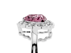 Fancy Pink Heart Cut Diamond Halo Cluster Engagement Ring Set in Platinum with Solitaire Band and Prong Setting